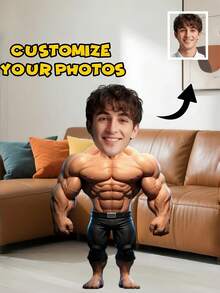 Customize Photo Muscular Man Pillow, Personalized Gift For Friends & Family, Home Decor, Father's Day, Mother's Day, Halloween, Christmas, Valentine's Day, Birthday, Anniversary, Thanksgiving, Easter, Carnival, Unique Gift - Multicolor - View 2