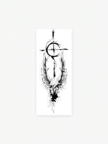 1pc Herbal Dark Style Abstract Cross Feather Ink Wash Pattern Tattoo Sticker, Temporary Tattoo Sticker, Realistic Tattoo Design, Suitable For Travel, Music Festival, Games, Graduation Gifts, Lasts For 7-14 Days - Black - View 4