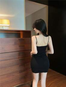 Korean-Style Leopard Print Sexy Long-Sleeved Bodycon Dress For Women, New For Spring And Autumn, Slim Fit With A Short Skirt - Black - View 9