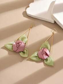 1 Pair Exaggerated 3D Geometric Fabric Flower Earrings For Women - Multicolor - View 4