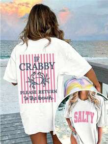1pcsWomen's If Crabby Please Return To The Beach Salty Graphic T-Shirt 100% Cotton Double-Sided Print Oversized Casual Summer Tops |   Summer Clothes |   Vacation OutfitsSoft Whale Shark Isaiah 43:2 Bible Verse Ocean Print Casual Summer T-Shirt  Summer Tops - 杏子 2 - 查看 5