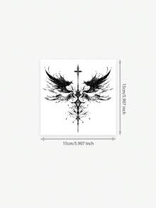 1pc Herbal Dark Style Symmetrical Wings Cross-Totem Pattern Tattoo Sticker, Temporary Tattoo Sticker, Simulated Tattoo Design, Suitable For Travel, Music Festival, Games, Graduation Gifts, Lasts For 7-14 Days - Black - View 6