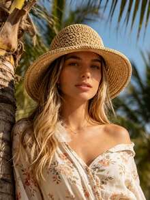 1 pieza Sombrero de paja de protección solar para mujer, nuevo sombrero de verano versátil y minimalista que adelgaza el rostro, fácil de cuidar, cómodo y casual, adecuado para salidas, reuniones, playa, viajes, vacaciones en la y otras ocasiones - A - Ver 3