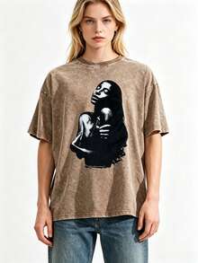 Sade - Love Story Vintage Album Cover Vintage T-Shirt Big Prints,Mens 4th Of July Shirt,Graphic Tees Woman,4th Of July Shirt,Streetwear Women - 咖啡棕 - 查看 1