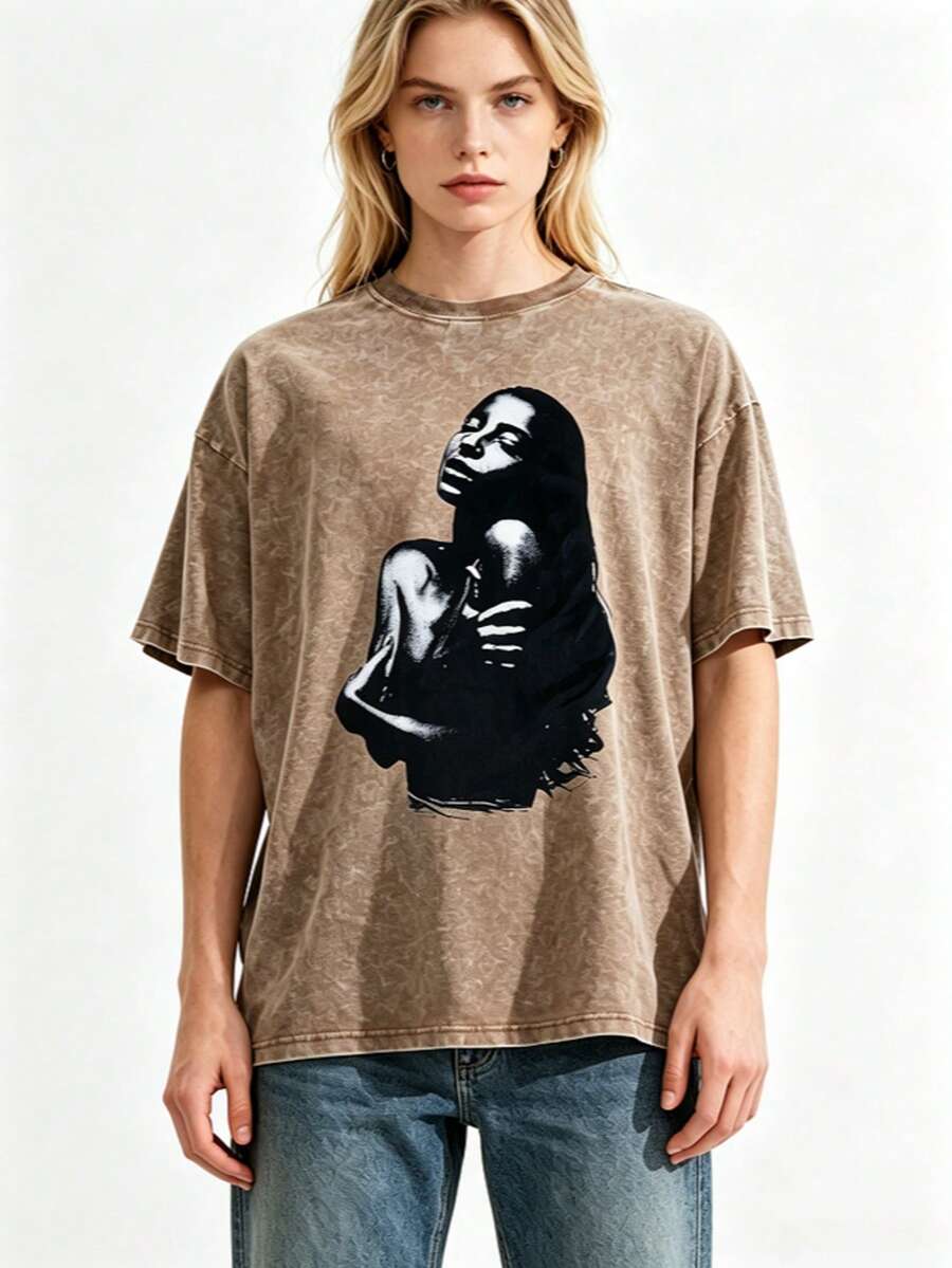 Sade - Love Story Vintage Album Cover Vintage T-Shirt Big Prints,Mens 4th Of July Shirt,Graphic Tees Woman,4th Of July Shirt,Streetwear Women - 咖啡棕 - 查看 1
