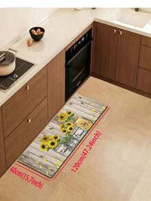 1pc Sunflower Kitchen Rug Mat, Rubber Material Kitchen Decor Sunflower Pattern, Farmhouse Style Anti-Fatigue Non-Slip Mat, Washable Standing Mat, Life Laugh Love Theme Kitchen Rug - Multicolor - View 13