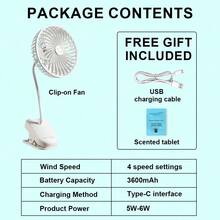 Summer Cooling Personal Portable Fan, Desktop Silent Small Fan, 4 Speed Adjustment Modes, USB Charging Function, One-Key Switch, 360° Adjustable Flexible Neck Fan. Suitable For Home, Beach, Office, Dormitory, Bedroom, Indoor, Outdoor, Baby Carriage, Travel, Travel Essentials, Summer Gifts, Etc. Occasions. - WQ-fS01B - View 10
