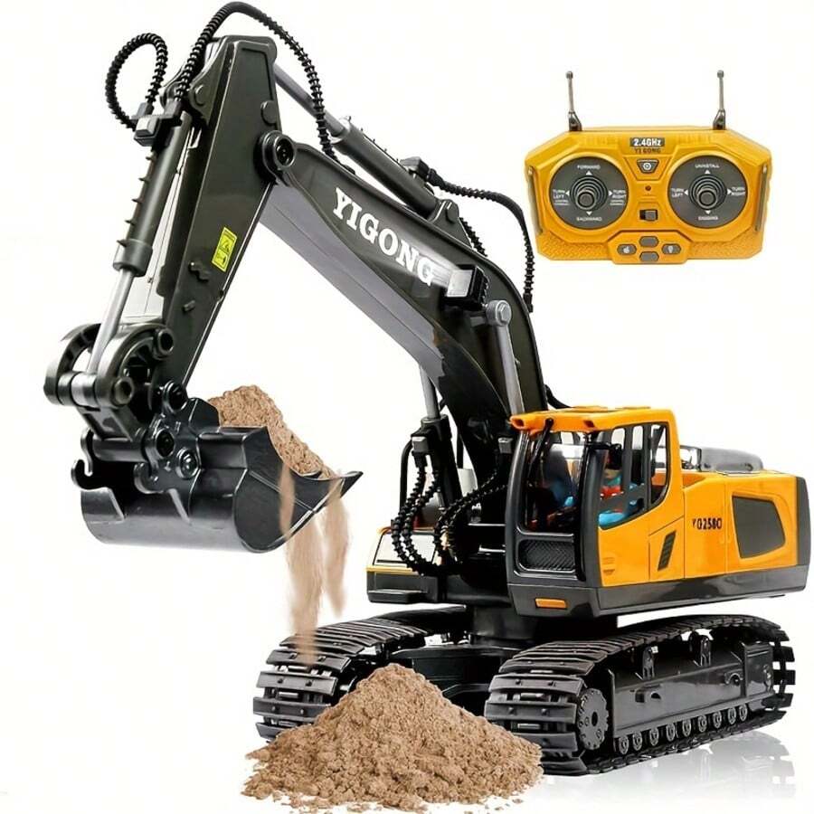 Remote Control Excavator, Dump Truck And Loader Toy Set, Suitable For Boys 6 Years And Above, Equipped With Metal Bucket And Lights, Ideal Gift For Children (Halloween/Christmas)