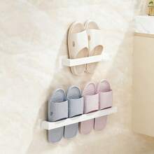 No Punching Wall-Mounted Bathroom Shelf, Plastic Storage Rack For Slippers Shoes Towel And More, Multi-Functional Storage Organizer, Waterproof&Moisture Proof Towel Holder Hanger, Shoes Rack,Space-Saving Easy Installation Shoes Organizer - Multicolor - View 5