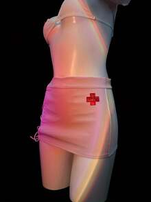 Sexy Nurse Uniform 5-Piece Set (Headwear + Top + Underwear + Short Skirt) Paired With Three-Point Seductive Lace-Up Lingerie, Offering Bold And Unrestrained Role-Playing Charm, Essential For Private Dates Between Couples - 粉紅色 - 查看 4