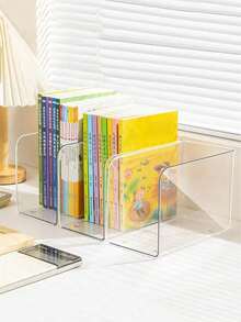 1/2 piezas Estantería transparente para revistas, organizador de correo, estantería de escritorio, estantería transparente para carpetas, soporte para archivos de papel, funda para portátil y libros, soporte organizador de libros de plástico con múltiples compartimentos - Soporte de archivos de escritorio transparente, oficina, hogar, decoración de estantería - Transparente - Ver 3