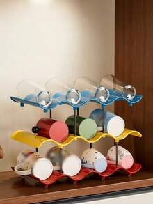 1 pieza Soporte creativo de taza de agua ondulada, estante de almacenamiento multicolor multicapa para tazas de té y café, soporte de taza estilo dopamina, organizador de escritorio de alta capacidad para el hogar, sala de estar, comedor y gabinete - Ver 4