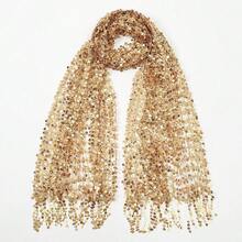 1件波希米亞風金色亮片流蘇圍巾，奢華網紗穆斯林女性晚宴頭巾，閃亮頭巾 - 彩色 - 查看 12