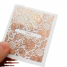 Adesivos de Arte de Unhas em Relevo Floral 3D Europeu, Decalques de Unhas com Design de Videira Floral em Renda Ouro Rosa Autoadesivos, Decoração Geométrica Assimétrica com Glitter, Decoração de Arte de Unhas Floral Primavera/Verão, Adequado para Mulheres e Meninas - Rosa ouro - Visão 11