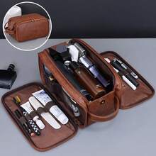 PU Leather Large Capacity Travel Organizer Bag, 3-Layer Expandable Design, Portable Handheld Men's Toiletry Bag, Multi-Functional Storage Bag For Cosmetics And Shaving Kit - Multicolor - View 12