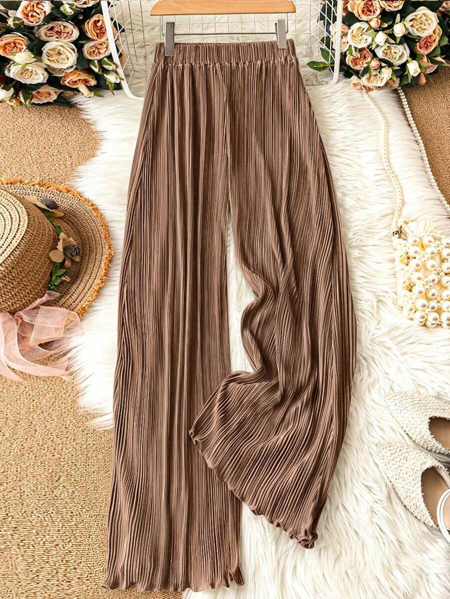 Pantalones holgados informales de unicolor - Marrón - Ver 1