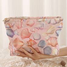 1pc Portable Cosmetic Bag With Starfish & Seashell Ocean Elements Double-Sided Print, Zipper Travel Makeup Pouch, Multifunctional Toiletry Storage Bag - Multicolor - View 7