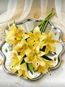 12/1 Artificial Yellow Lily Flower, Artificial Flower Decoration, Suitable For Home Decoration, Bouquets, Wedding Bridal Gifts, Birthday Party Supplies, Table Decoration, Yard Decoration, Wedding Decoration, Hand Bouquet, Fake Flowers, Back To School Decoration - Yellow - View 9