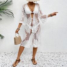 New Embroidered Lace Kimono-Style Jacket; Sarong To Wear Over A Bikini - Black - View 4