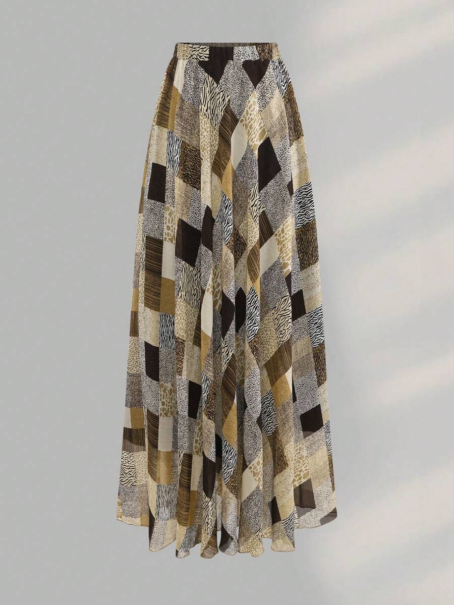 Rok Wanita Motif Hewan Patchwork Warna Kasual Serbaguna untuk Pemakaian Sehari-hari - MultiWarna - View 1