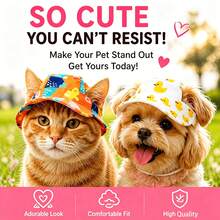 BVEOYPET 2PCS Pet Dog Sun Hats, Cute Colorful Duck & Dinosaur Print Bucket Hats With Ear Holes, Adjustable Chin Strap, Summer Outdoor Sun Protection For Small Dogs Cats - Multicolor - View 3
