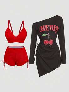 Plus Size Sleeveless Casual Beach Bikini Set With Front Knot - 彩色 - 查看 1