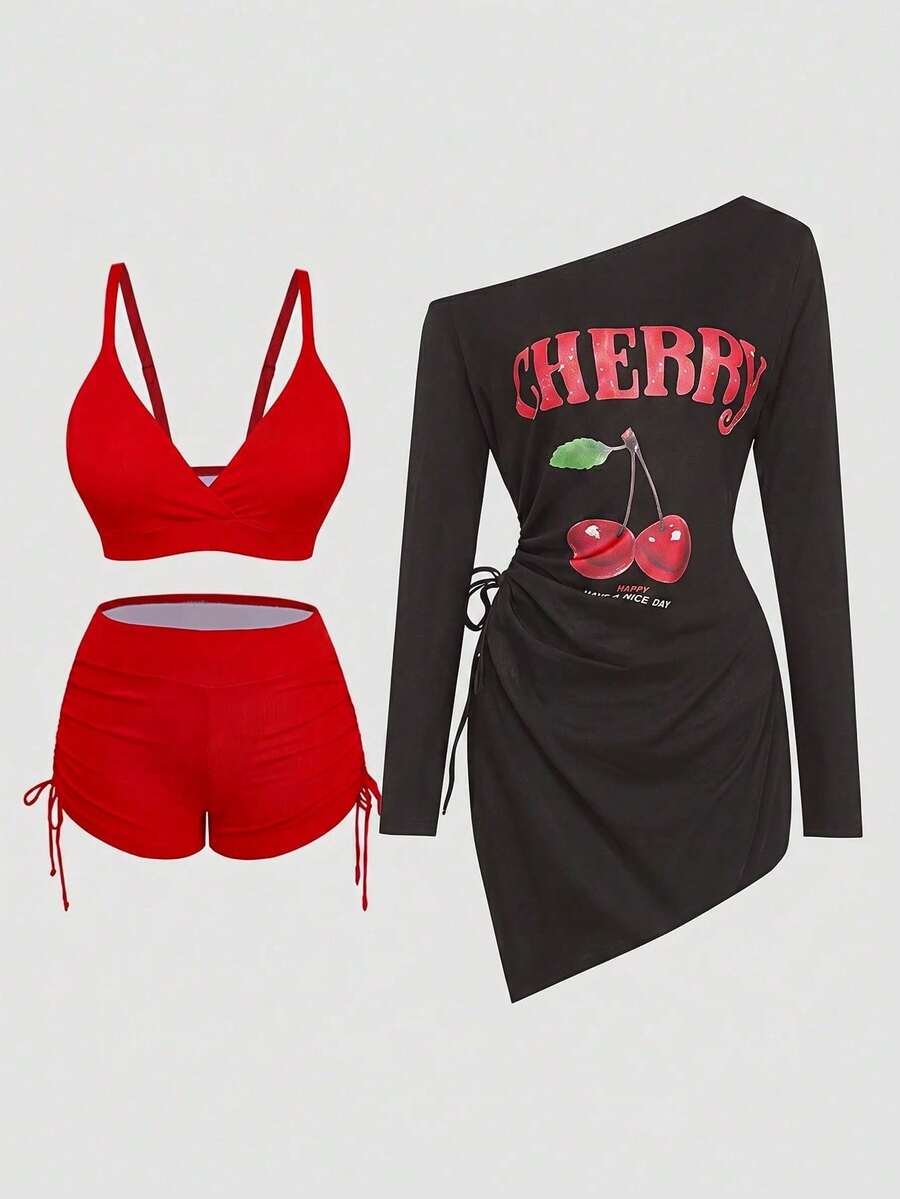 Plus Size Sleeveless Casual Beach Bikini Set With Front Knot - 彩色 - 查看 1