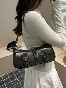 Korean Style Crocodile Embossed Handbag For Women, New Fashion Shoulder Bag, Minimalist Crescent Moon Tote Bag For Women, For Going To Work, Green - 米色 - 查看 3