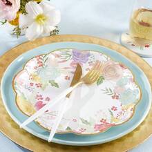 Garden Blooms 9 pulgadas Platos de papel decorativos de alta calidad Suministros de 350 g/ de peso, juego de 16 - Perfecto para bodas, brunch de novia, shower - 9 pulgadas. Platos de papel - Ver 5
