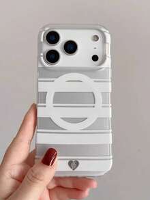 Funda de teléfono minimalista Ins de color plateado y blanco con bloques de color a rayas mate magnética de carcasa dura compatible con iPhone 17 Pro Max, 16 Pro, 15 Pro Max, 13/14 Pro, funda protectora - Blanco - Ver 3