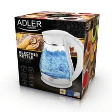 Adler Electric Glass Kettle Cordless Kettle Water Boiler Fast Boil 1.7L 2200W Blue LED Illumination Boil-Dry Protection Auto Shut-Off Lime Filter 360° Base White - EU E Type Plug(220-240V) - View 11