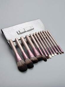 ronshadow Champagne Purple Gradient Handle 12pcs Makeup Brush Set, Face Powder Brush + Blush Brush + Foundation Brush + Eye Blending Brush + Detail Concealer Brush, With Silver Pouch, Beginner Friendly - Dusty Purple - View 1