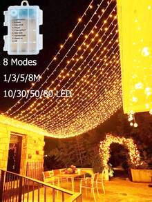 1件 1/3/5/8米電池供電 8種燈光模式居家裝飾LED串燈，按開關可調整模式，需3顆AA電池，適用於兒童臥室裝飾、室內房間裝飾、房間牆面裝飾燈、婚禮派對生日裝飾燈、戶外旅行帳篷裝飾、戶外庭院樹木裝飾防水串燈 - 暖光 - 查看 2