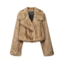 Women's Winter New Vintage Luxury Fashion Elegant Faux Fur Collar Coat - Brown - View 10