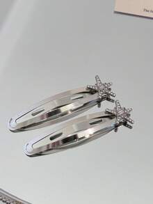 2pcs Niche Design Rhinestone Starfish Gentle Metal BB Hair Clips, Minimalist Versatile Bangs Side Hair Clips - Multicolor - View 8