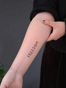 1 pieza Tatuaje temporal con patrón de palabra en inglés "FREEDOM" escrita a mano de estilo herbal simple y único, diseño de tatuaje realista, adecuado para viajes, festivales de música, juegos, regalos de graduación, dura de 7 a 14 días - Negro - Ver 5