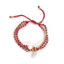 3-Multilayer Bracelet Multi-Color Crystal Seed Bead Adjustable Bracelet Freshwater Pearl Gold Plated Leaf Charm Braided Cord Lucky Boho Jewelry For Women Daily Festival Gift - Multicolor - View 12