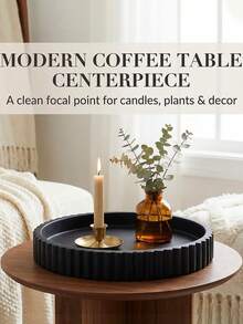 Black Resin Tray, Suitable For Coffee Table - Round Black Decorative Tray, Used For Tabletop Decor - Living Room Decor - Coffee Table Centerpiece - Multicolor - View 2