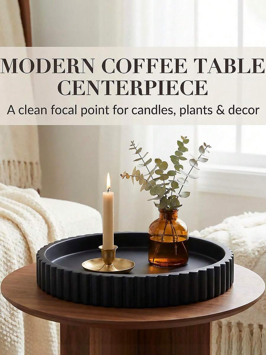 Black Resin Tray, Suitable For Coffee Table - Round Black Decorative Tray, Used For Tabletop Decor - Living Room Decor - Coffee Table Centerpiece