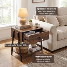 Metal Frame Nightstand With Drawer Open Storage Shelf Bedside Table For Bedroom And Living Room - Brown - View 2