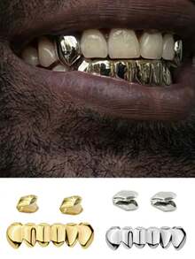 3Pcs 14K Gold Plating Copper Hollow Heart Cutout Clip-On Tooth Jewelry, Y2K Grillz Valentines Halloween Decor Grills For Teeth Women - Multicolor - View 7