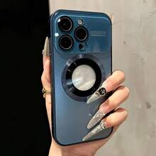 Phone Case - Luxury Glassy Lens Protection Electroplated Magnetic Phone Case Compatible With Iphone 17 Pro Max 17 Pro 17 16 Pro Max 16 Pro 16 15 14 13 Cases Wireless Charging Shockproof Hard Back Cover - 銀色 - 查看 6