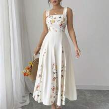 Vestido de línea A con estampado de patchwork en la cintura para mujer, elegante para vacaciones, viajes y uso diario, sin mangas - Rosa vieja - Ver 4