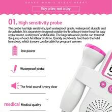 Home Wireless Fetal Heart Detector | Portable Pregnancy Heartbeat Monitor With Conductive Gel | Accurate Heart Rate Tester For Mid & Late Pregnancy - HỒNG - Xem 2