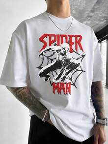 Spider Man Action Pose Design Graphic T Shirt 100 Percent Cotton Mens T Shirts MARVEL  Marvel Universe  Superhero Men's Summer Outfits Mens Clothing Mens Tops Streetwear Mens Gift Ideas Innerwear Or Outfits,Mens Fashion - trắng - Xem 1