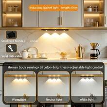 1 pieza Luz LED con sensor de movimiento para gabinete, Luz LED con sensor de movimiento, Luz decorativa, Luz LED para gabinete, Luz inteligente ultra delgada para encimera de cocina, 3 temperaturas de color, Adecuada para cocina, dormitorio, gabinete, armario, escaleras, pasillo - Luces de la colina - Ver 19