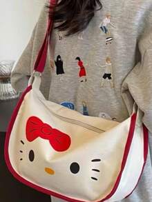 SANRIO 可愛餃子造型斜背包，大容量休閒單肩包，時尚百搭日常通勤手提包，柔軟便攜戶外旅行收納女包配件 - A - 查看 4