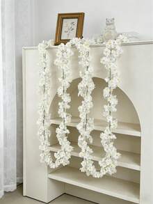 1/5pcs Artificial Cherry Blossom Vine Home Decor, DIY Wreath Material, Valentine's Day Decoration, Birthday Party Decoration, Wedding Venue Decoration, Outdoor Garden Decoration Material, New Year Decoration - White - View 1