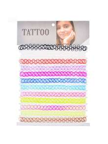 12pcs/Set Women Gothic Style Colorful Simple Choker Necklaces, Fishline Hollow Collar Necklace Set, Suitable For Daily Wear And Parties - Multicolor - View 9