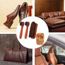 Juego de cepillos de zapatos Loopunk de pelo de caballo premium - 3 cepillos de brillo de zapatos + 1 guante de paño brillante - Kit de cuidado de zapatos para botas de cuero, zapatos, asientos de - Marrn - Ver 5